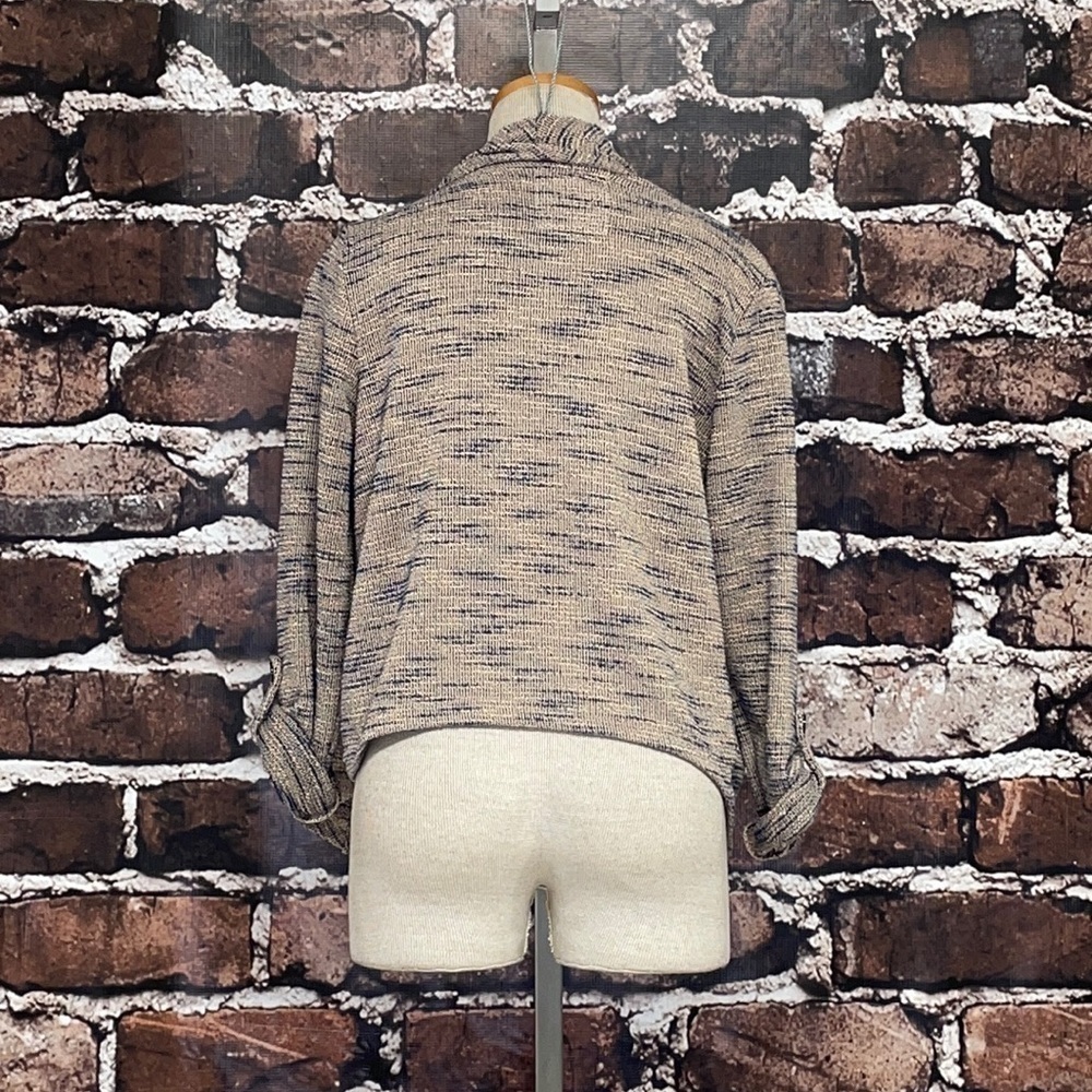 Jack BB Dakota Sweater Knit Brown Blue Pockets Roll Tab Sleeve Medium - Picture 4 of 11